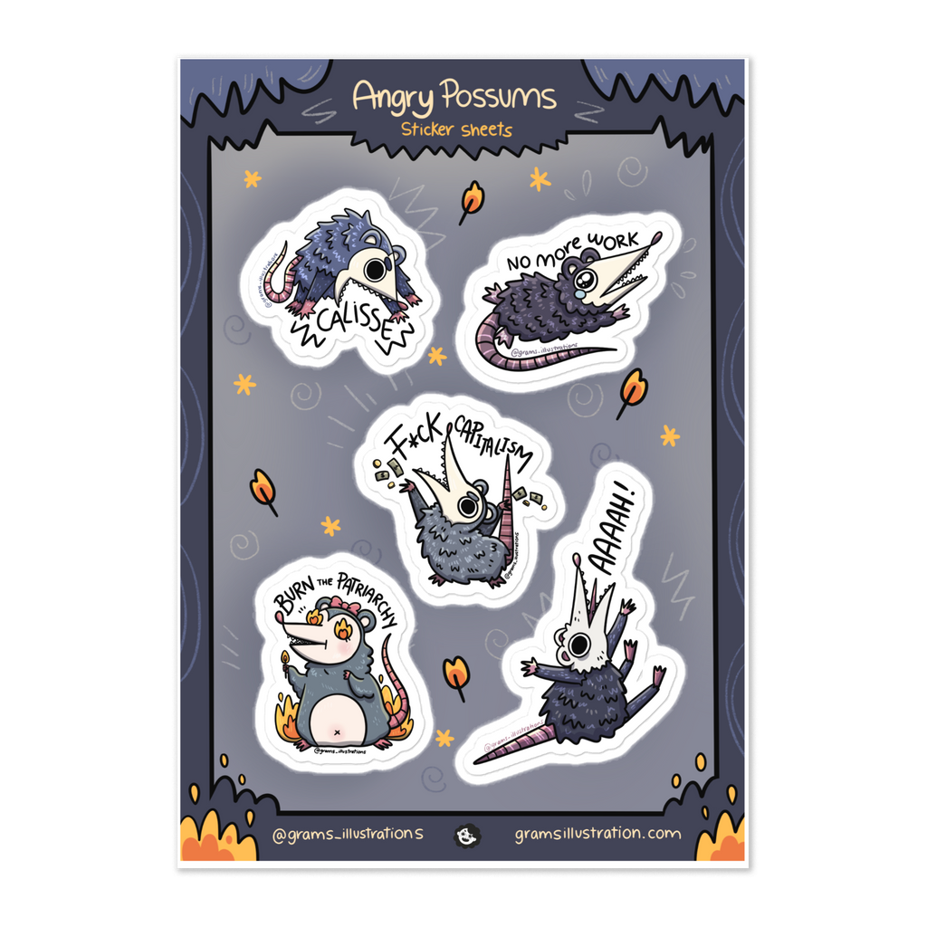 Angry Possums Sticker sheet