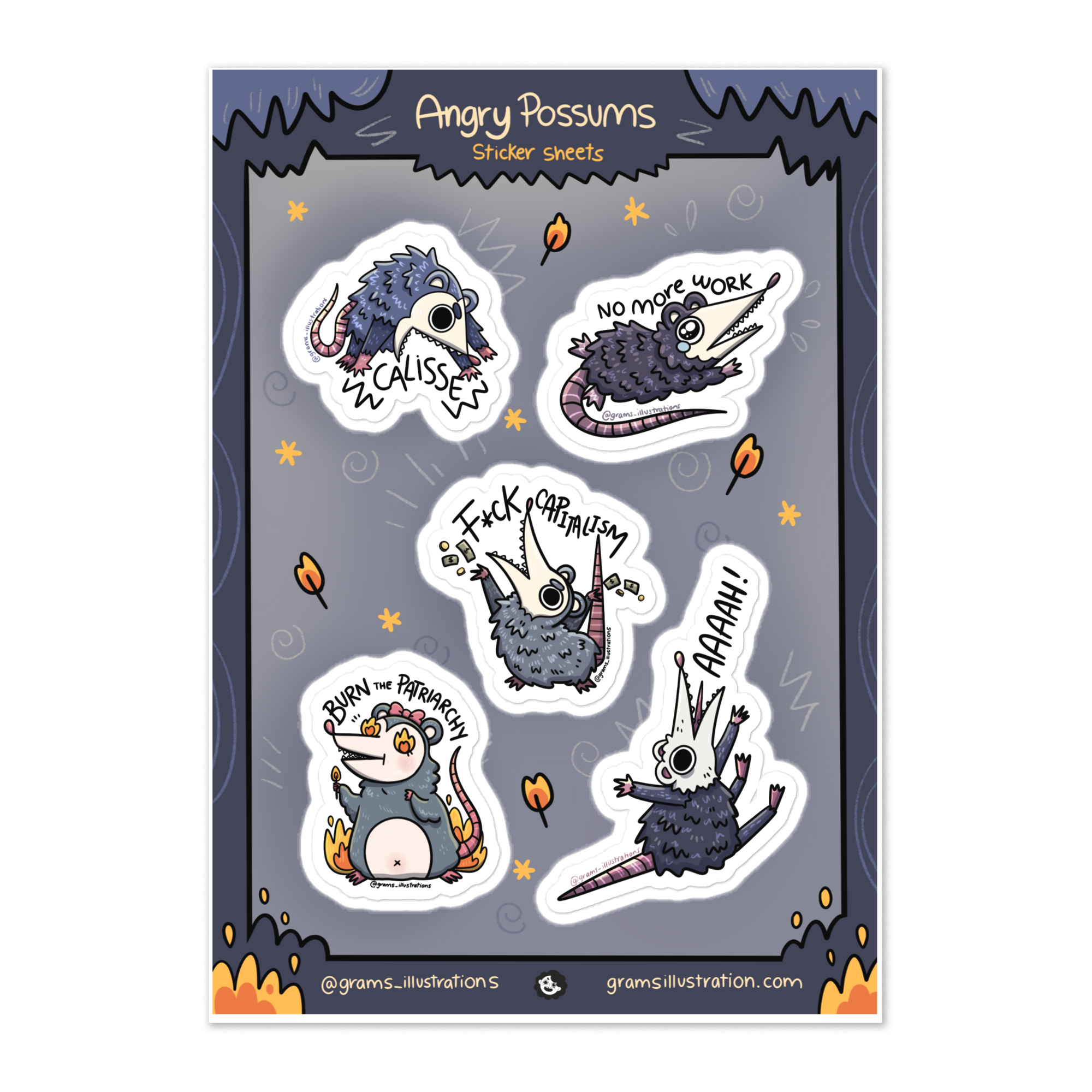 Angry Possums Sticker sheet