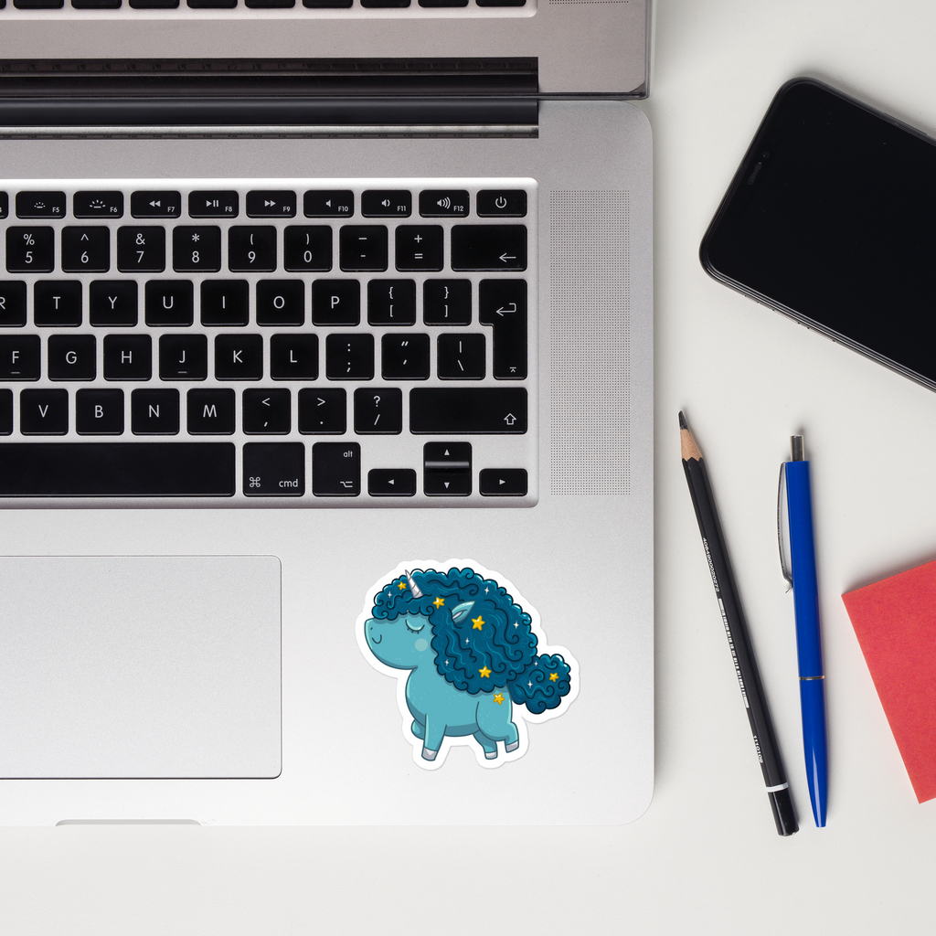 Blue Curly Unicorn Sticker